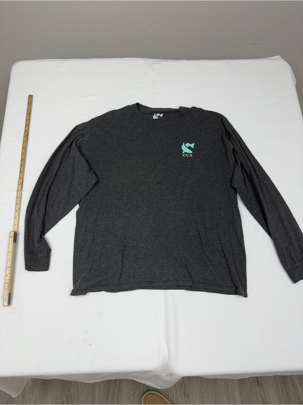 CCA Men's Long Sleeve Crewneck Tee — Charcoal with Teal Logo